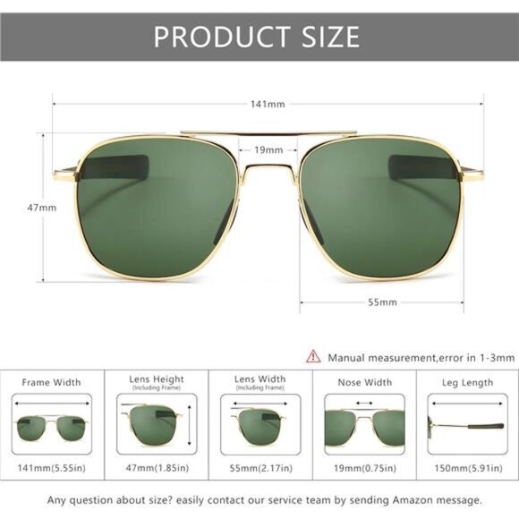 Mens polarized aviator sunglasses pilot military style driving outdoor UV protec - Picture 5 of 7